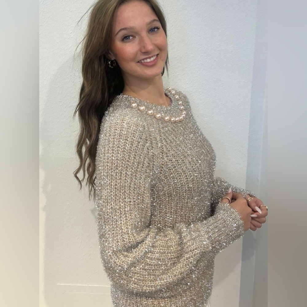 Sparkly Pearl Neck Knit Sweater